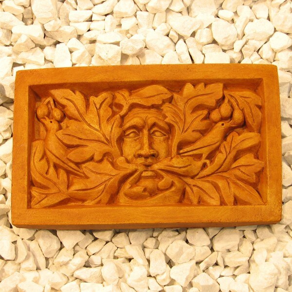 Stone Garden Plaque - Rectangular Greenman wall hanger